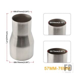 ステンレス排気減速コネクタパイプチューブ外径 51mm-76 mm 57 mm-76 mm 5 ステップ減速アダプタ吸気パイプ接続 - 57MM-76MM