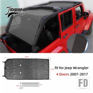 ジープ ラングラー JK 2/4 ドア 2007-2017 ルーフトップサンシェードメッシュカバー断熱ネットアクセサリー - black for 4 doors