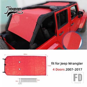 ジープ ラングラー JK 2/4 ドア 2007-2017 ルーフトップサンシェードメッシュカバー断熱ネットアクセサリー - red for 4 doors