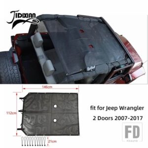 ジープ ラングラー JK 2/4 ドア 2007-2017 ルーフトップサンシェードメッシュカバー断熱ネットアクセサリー - Short style 2 door