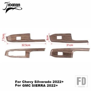 シボレー シルバラード GMC シエラ 2019-24 窓リフトボタンパネル装飾カバー - wood grain 2