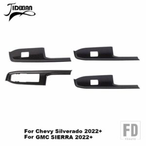 シボレー シルバラード GMC シエラ 2019-24 窓リフトボタンパネル装飾カバー - carbon fiber grain 2