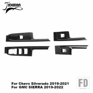 シボレー シルバラード GMC シエラ 2019-24 窓リフトボタンパネル装飾カバー - carbon fiber grain 1