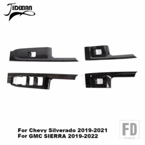 シボレー シルバラード GMC シエラ 2019-24 窓リフトボタンパネル装飾カバー - black wood grain 1