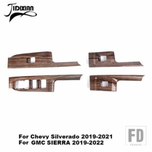 シボレー シルバラード GMC シエラ 2019-24 窓リフトボタンパネル装飾カバー - wood grain 1