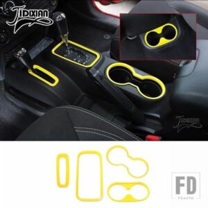 ジープ ラングラー JK 2011-17 フロントリアカップホルダーギアシフト内装装飾カバー - Yellow