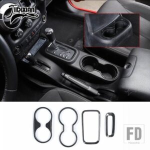 ジープ ラングラー JK 2011-17 フロントリアカップホルダーギアシフト内装装飾カバー - Black Carbon Fiber