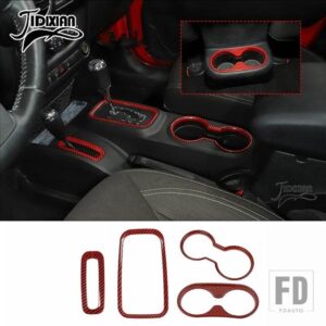 ジープ ラングラー JK 2011-17 フロントリアカップホルダーギアシフト内装装飾カバー - Red Carbon Fiber