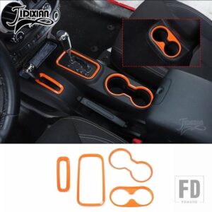 ジープ ラングラー JK 2011-17 フロントリアカップホルダーギアシフト内装装飾カバー - Orange