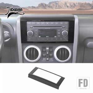 ジープ ラングラー JK 2007 2008 2009 2010 カーセンターコンソール CD 装飾フレームカバーインテリアアクセサリー - carbon fiber grain