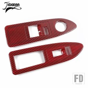 インテリアウィンドウリフトスイッチボタン装飾パネルカバーダッジチャレンジャー 2009-14 - red carbon friber
