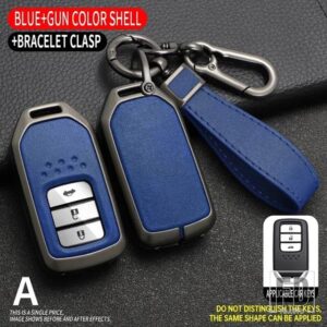 ホンダ 合金 + レザーキーケースカバー アコード EX EXL シビック CRV ジャズジェイドフィットシティオデッセイ XR-V HRV パイロットフリードヴ - Grey Blue 1 PC