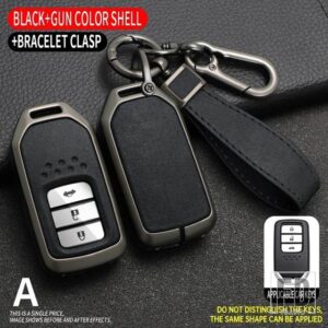 ホンダ 合金 + レザーキーケースカバー アコード EX EXL シビック CRV ジャズジェイドフィットシティオデッセイ XR-V HRV パイロットフリードヴ - Grey Black 1 PC