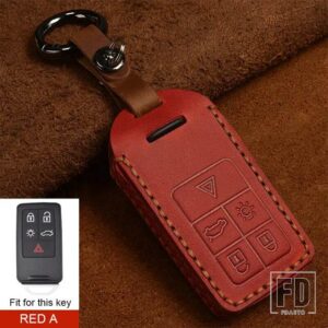ボルボ レザーカーリモートキーシェルケースカバー XC60 V60 S60 XC70 V40 自動車アクセサリーキーホルダーとキーホルダー - Red A