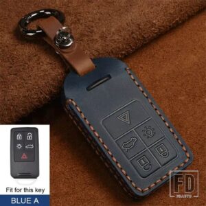 ボルボ レザーカーリモートキーシェルケースカバー XC60 V60 S60 XC70 V40 自動車アクセサリーキーホルダーとキーホルダー - Blue A