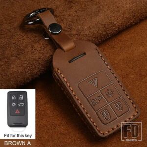 ボルボ レザーカーリモートキーシェルケースカバー XC60 V60 S60 XC70 V40 自動車アクセサリーキーホルダーとキーホルダー - Brown A