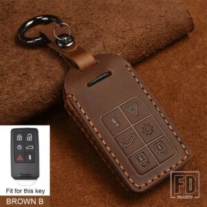 ボルボ レザーカーリモートキーシェルケースカバー XC60 V60 S60 XC70 V40 自動車アクセサリーキーホルダーとキーホルダー - Brown B