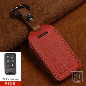 ボルボ レザーカーリモートキーシェルケースカバー XC60 V60 S60 XC70 V40 自動車アクセサリーキーホルダーとキーホルダー - Red B