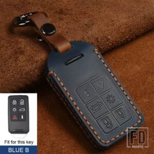 ボルボ レザーカーリモートキーシェルケースカバー XC60 V60 S60 XC70 V40 自動車アクセサリーキーホルダーとキーホルダー - blue B