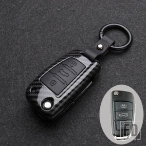 アウディ カーボンシリコンフリップキーカバーケースシェル A1 A3 A4 A6 TT オールロード Q3 Q7 R8 S6 SQ5 RS4 2018 キーホルダー - Carbon black