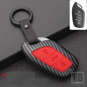 カーボン ABS + シリコーンキー FOB シェルカバーケース MG MG6 ZS HS EV EZS EHS MG3 GS MG7 GT 2015-20 - A carbon red