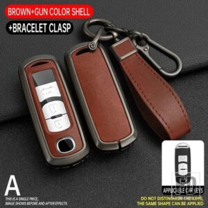 マツダ 合金 + PU レザーキーケースフルカバーアテンザアクセラ 2 3 6 デミオ CX-5 CX5 CX-3 CX7 CX-9 CX30 2018 2019 2020 - Grey Brown 1 PC