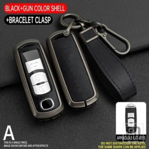 マツダ 合金 + PU レザーキーケースフルカバーアテンザアクセラ 2 3 6 デミオ CX-5 CX5 CX-3 CX7 CX-9 CX30 2018 2019 2020 - Grey Black 1 PC