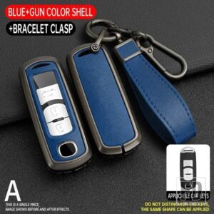 マツダ 合金 + PU レザーキーケースフルカバーアテンザアクセラ 2 3 6 デミオ CX-5 CX5 CX-3 CX7 CX-9 CX30 2018 2019 2020 - Grey Blue 1 PC