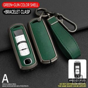 マツダ 合金 + PU レザーキーケースフルカバーアテンザアクセラ 2 3 6 デミオ CX-5 CX5 CX-3 CX7 CX-9 CX30 2018 2019 2020 - Grey Green 1 PC