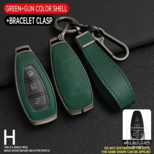 フォード 合金 + PU レザーフルカバーキーケースフォーカス 3 4 ST モンデオ MK3 MK4 フィエスタフュージョンクーガ - Grey Green 1 PC