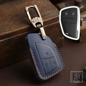 シボレー レザーキーケースキーフォブカバースマートキーシェル GMC ユーコン用サバーバンタホ用ビュイックエンビジョン S プラスアベニール - 3 Buttons Blue