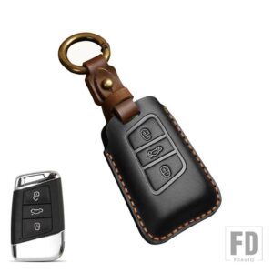 VW 手作り革キー FOB ケースカバーパサート B8 ARTEON ATLAS NEW JETTA SKODA KODIAQ SUPERB A7 自動車アクセサリーチェーン - Black