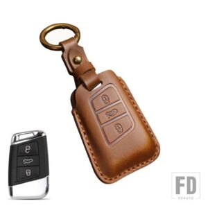 VW 手作り革キー FOB ケースカバーパサート B8 ARTEON ATLAS NEW JETTA SKODA KODIAQ SUPERB A7 自動車アクセサリーチェーン - Brown