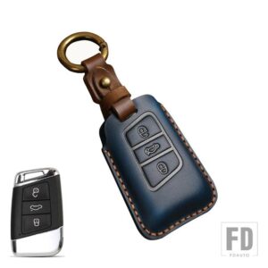 VW 手作り革キー FOB ケースカバーパサート B8 ARTEON ATLAS NEW JETTA SKODA KODIAQ SUPERB A7 自動車アクセサリーチェーン - Blue