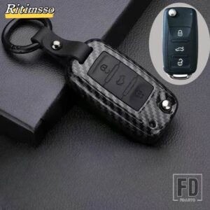 VW カーボンマット折りたたみキーケースフォルクワーゲンポロボラティグアンパサートゴルフ 6 LAVIDA シロッコ 3ボタンアクセサリー - Carbon black