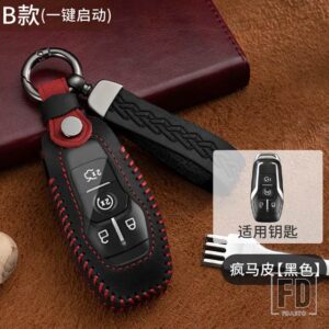 フォード トップレイヤーレザーキーフォブケースカバーフュージョンモンデオマスタングF-150エクスプローラーエッジ2015-18用 - Black
