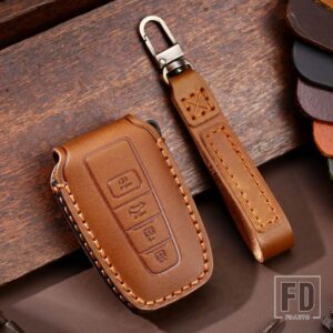 トヨタ 手作り革キーケースカバー プリウスカムリカローラ C-HR CHR RAV4 プラドアクセサリーキーホルダーカバー - Brown D