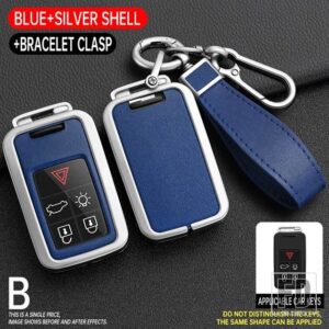ボルボ 合金 + TPU 5/6 ボタンリモートキーホルダーシェルケースフルカバー XC60 V60 S60 S80 XC70 V40 - Silver Blue