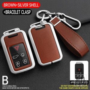 ボルボ 合金 + TPU 5/6 ボタンリモートキーホルダーシェルケースフルカバー XC60 V60 S60 S80 XC70 V40 - Silver Brown