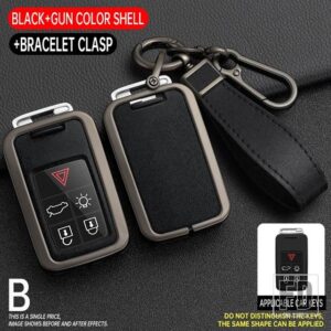 ボルボ 合金 + TPU 5/6 ボタンリモートキーホルダーシェルケースフルカバー XC60 V60 S60 S80 XC70 V40 - Grey Black