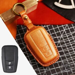 トヨタ レザースマートキーレスリモートキーフォブケースカバーシェルキーホルダー カムリ RAV4 アバロン C-HR プリウスカローラ 2018 2019 20 - 2 Btn Brown Key A
