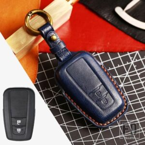 トヨタ レザースマートキーレスリモートキーフォブケースカバーシェルキーホルダー カムリ RAV4 アバロン C-HR プリウスカローラ 2018 2019 20 - 2 BtnDark Blue Key A