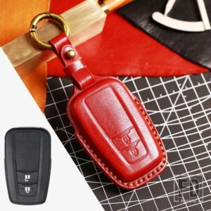 トヨタ レザースマートキーレスリモートキーフォブケースカバーシェルキーホルダー カムリ RAV4 アバロン C-HR プリウスカローラ 2018 2019 20 - 2 Btn Red Key A