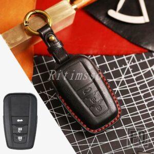 トヨタ レザースマートキーレスリモートキーフォブケースカバーシェルキーホルダー カムリ RAV4 アバロン C-HR プリウスカローラ 2018 2019 20 - 3 Btn Black Key B
