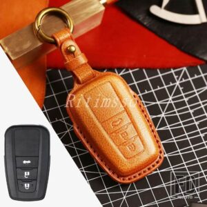 トヨタ レザースマートキーレスリモートキーフォブケースカバーシェルキーホルダー カムリ RAV4 アバロン C-HR プリウスカローラ 2018 2019 20 - 3 Btn Brown Key B
