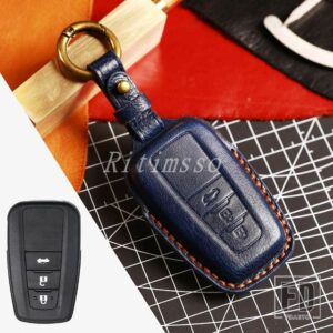 トヨタ レザースマートキーレスリモートキーフォブケースカバーシェルキーホルダー カムリ RAV4 アバロン C-HR プリウスカローラ 2018 2019 20 - 3 BtnDark Blue Key B