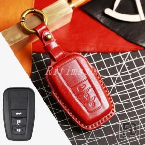トヨタ レザースマートキーレスリモートキーフォブケースカバーシェルキーホルダー カムリ RAV4 アバロン C-HR プリウスカローラ 2018 2019 20 - 3 Btn Red Key B