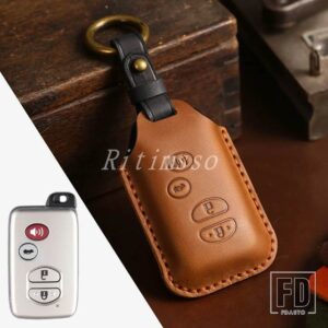 トヨタ レザーキーフォブカバー 2010-15 プリウスリモートケーススキン - 4 Btn Brown Key B