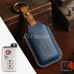トヨタ レザーキーフォブカバー 2010-15 プリウスリモートケーススキン - 4 Btn Blue Key B