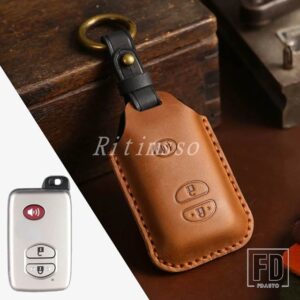 トヨタ レザーキーフォブカバー 2010-15 プリウスリモートケーススキン - 3 Btn Brown Key A